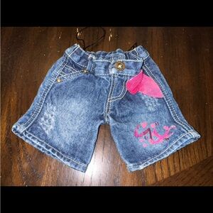 Build A Bear Workshop H​anna Montana Blue Denim Jean Shorts With Pink RARE HTF